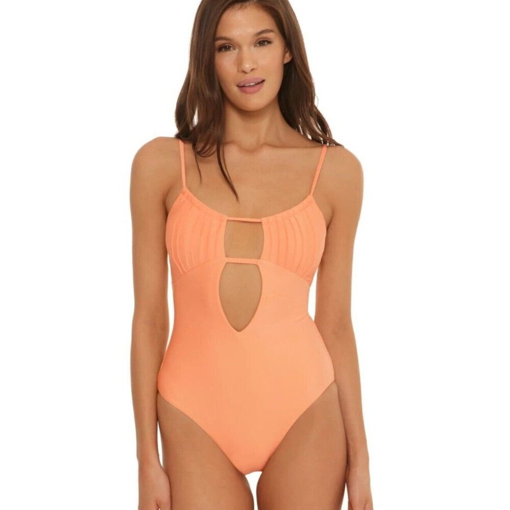Isabella Rose Women's One Piece Plunge Tie Back Swimsuit Peach‎ NWT